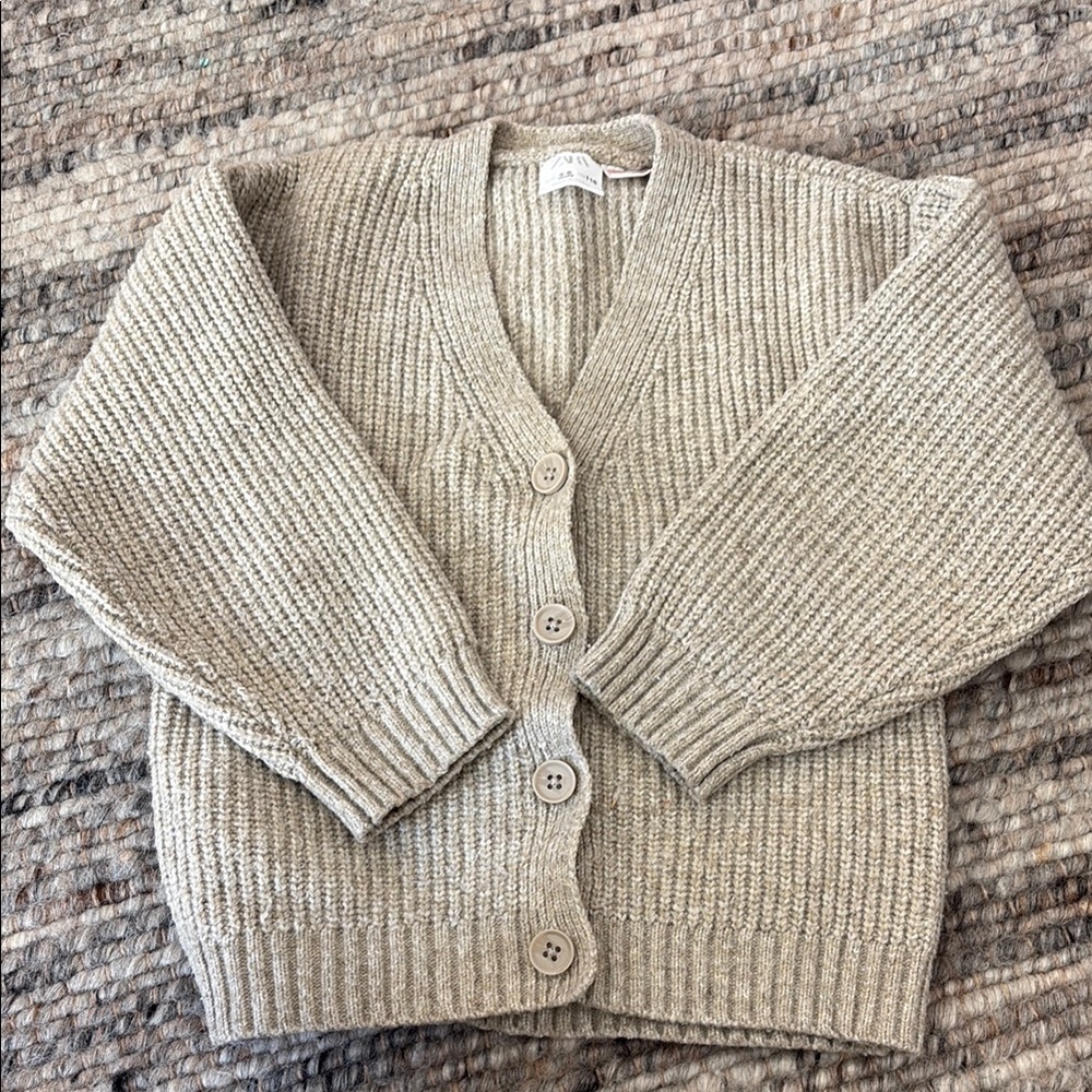 Girls Zara Beige Knit Cardigan Sweater